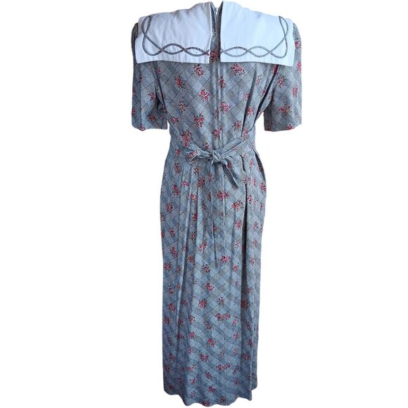 Vintage Dress 10/12 1980s Floral Plaid Dress Pad Sailor Collar JBS Secretary Mom - Picture 7 of 9